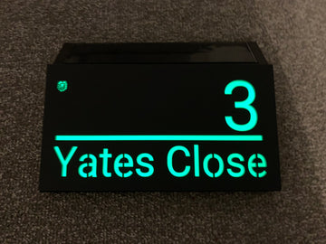 Medium Sized Rectangular Perspex® House Sign with Solar Powered Battery LED Backlight