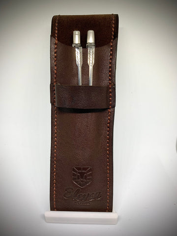 Leather Pen Holder with fold over fastening - Hand Stitched