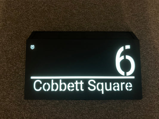 Medium Sized Rectangular Perspex® House Sign with Solar Powered Battery LED Backlight