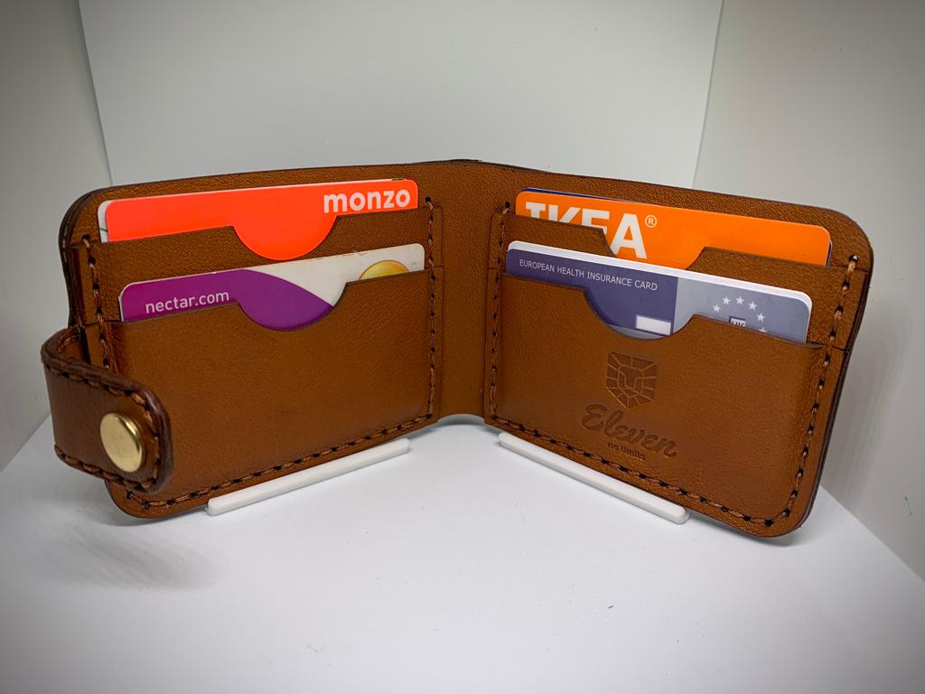 Inside view of left hand opening bi-fold wallet - Tan Suede