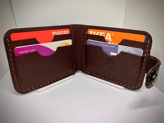 Inside view of right hand opening bi-fold wallet - Chocolate Brown Suede